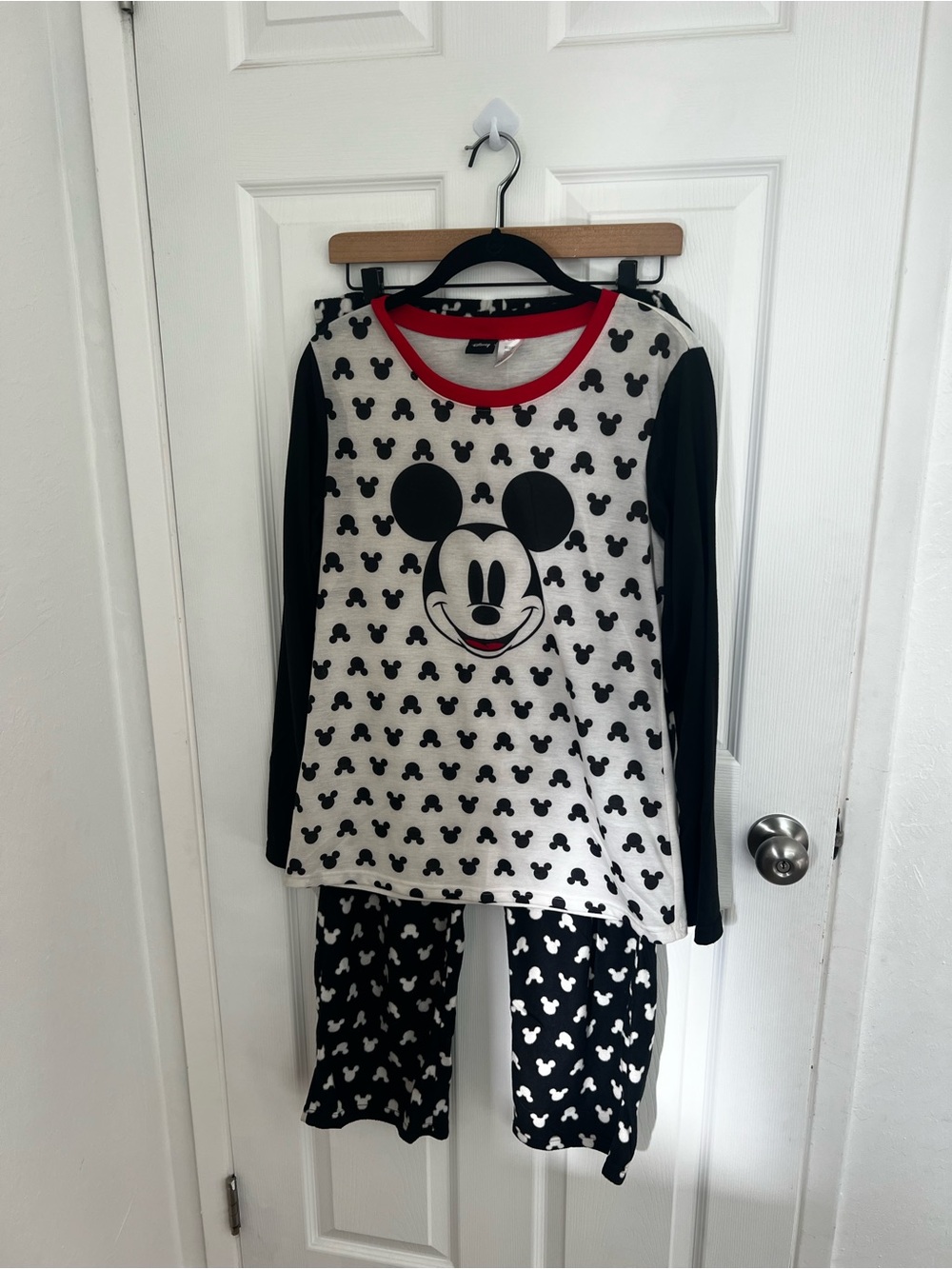 Disney Black & White Mickey Mouse Pajama Set with Red Neckline